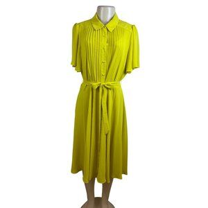 Nanette Womens Bright Yellow Midi Dress With Belt & Pleated Detail Sz 12